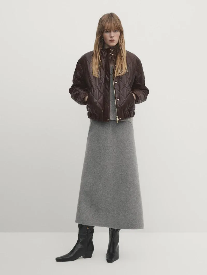 Prošívaná bunda bomber z kůže napa