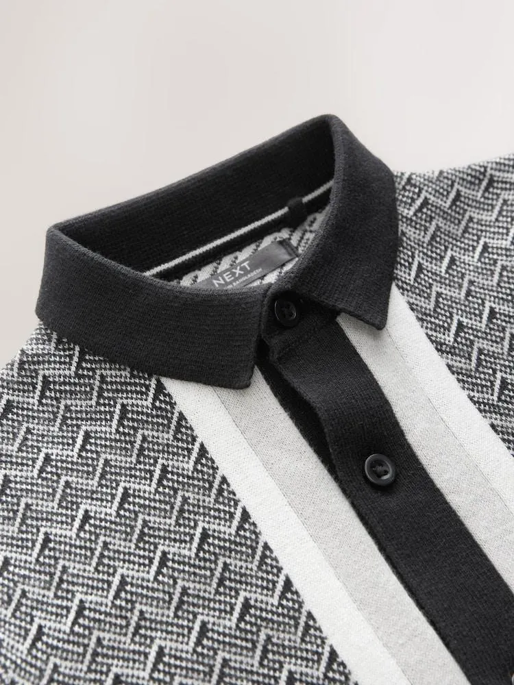 Jednobarevné - Souprava úpletové propínací polokošile s geometrickým vzorem a kraťasů (3-16let)