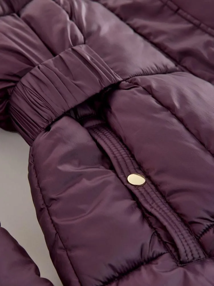 Fialová - Dlouhý voděodolný prošívaný kabát