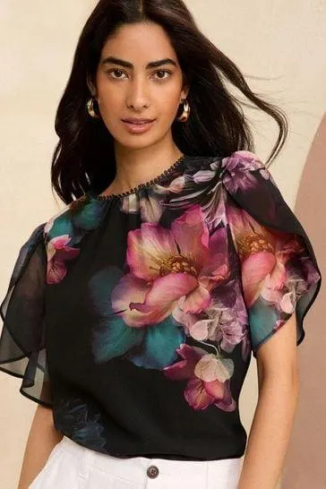 Love & Roses Bluse mit Flatterärmeln