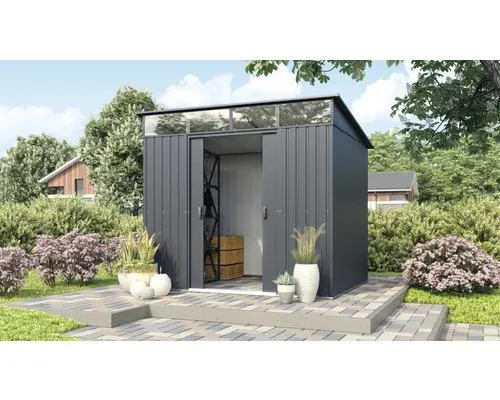 Plechový zahradní domek PERGART Lübeck 86 224 x 181 cm antracit