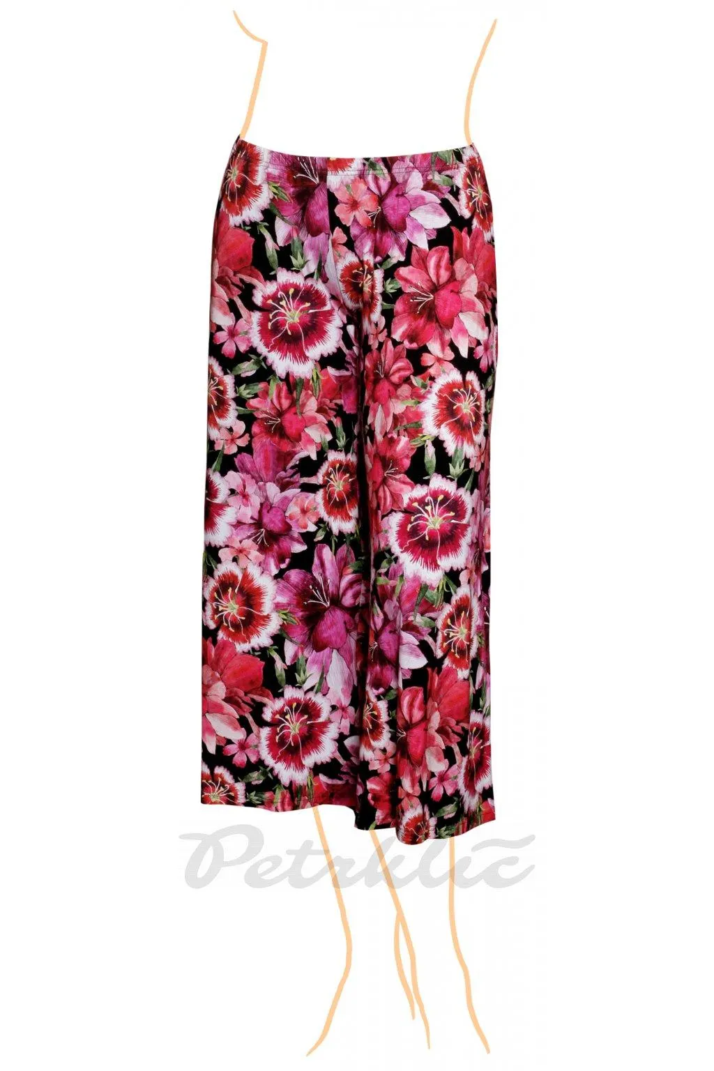 Kalhotová sukně Gaba červené květy na černé - varianty