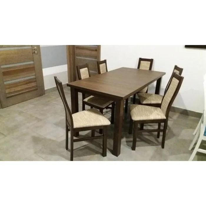 Jídelní set Agáta - 6x židle, 1x rozkládací stůl (wenge/látka)