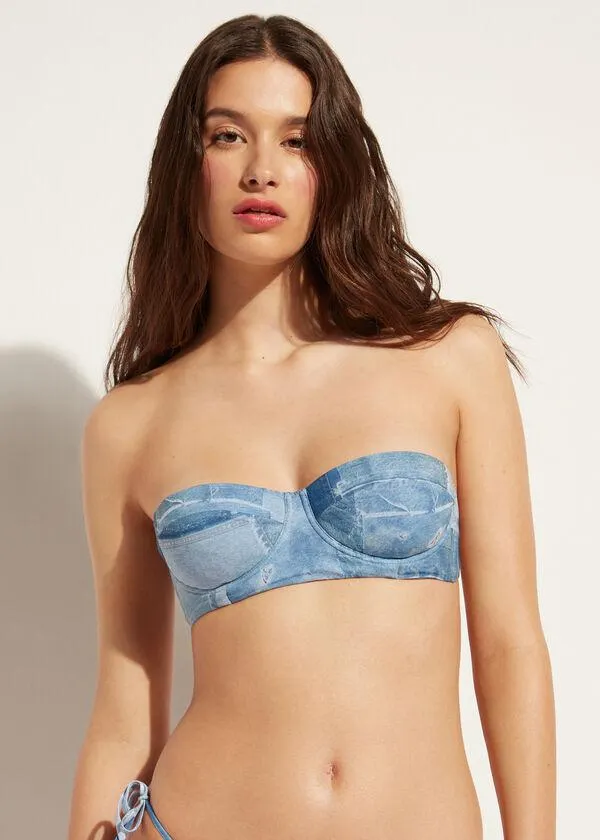 Podprsenka bandeau džínová s výztuží k plavkám Ibiza