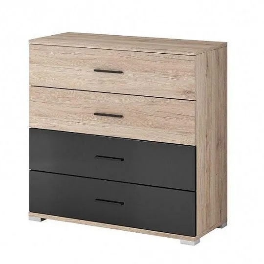 BAUNTI BA 45 komoda 4S, dub san remo pískový/černá pololesk