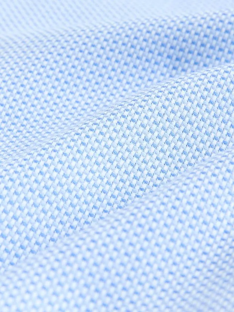 Modrá - Slim Fit - Texturovaná Společenská košile s Dlouhým rukávem a lemováním