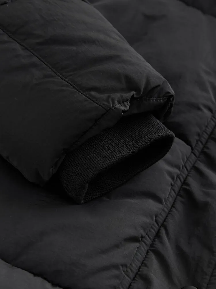 Černý - Dlouhý nepromokavý prošívaný kabát