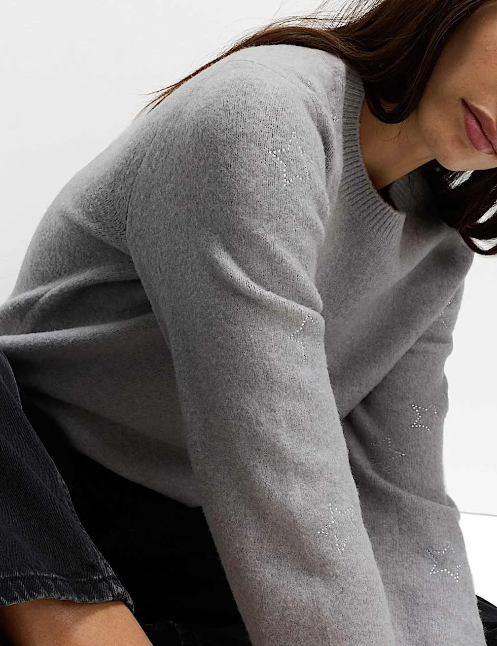 Gem Detail Crew Neck Jumper with Wool