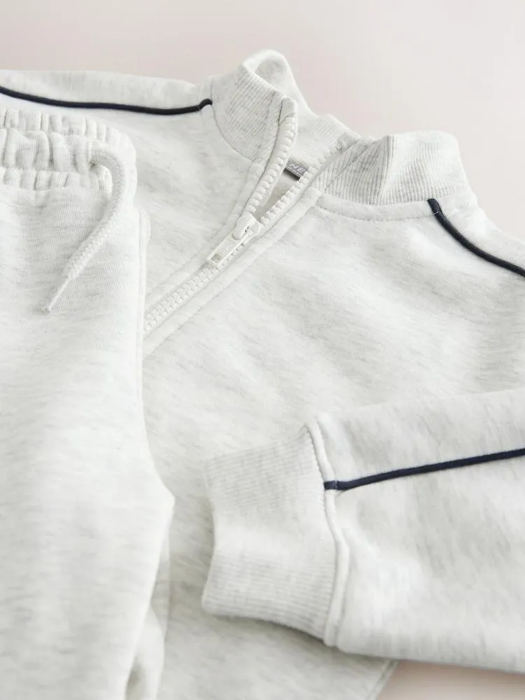 Šedá žíhaná - Sada mikiny na zip se stojatým límcem a jogger kalhoty (3měsíců -7let)