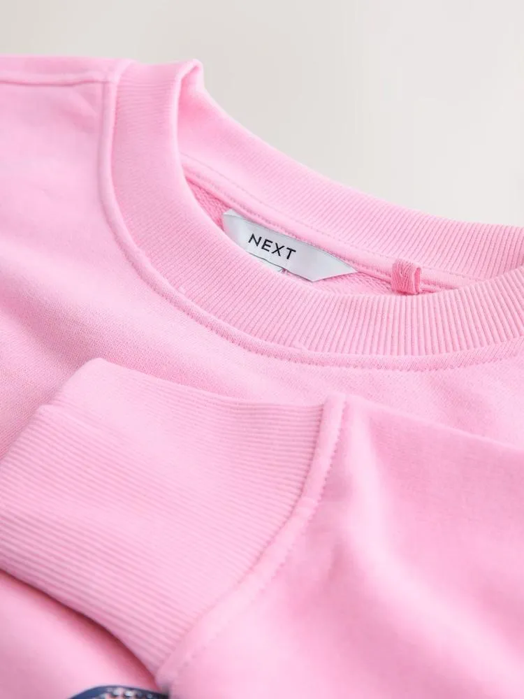 Růžová - Mikina s grafikou ryb a korálky