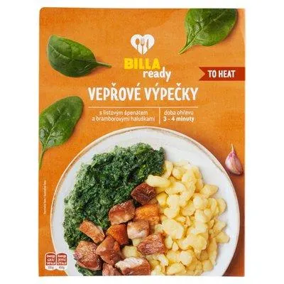 BILLA Ready Vepřové výpečky s listovým špenátem a bramborovými haluškami 450g
