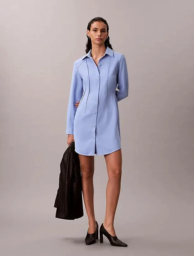 Casual Twill Long Sleeve Mini Shirtdress