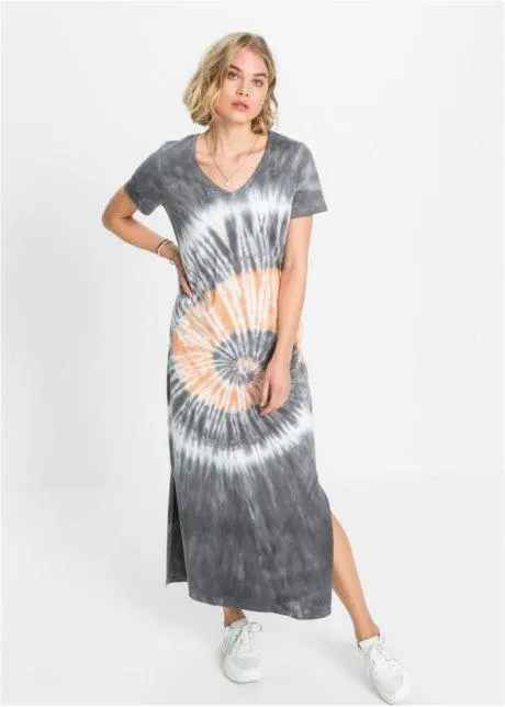 Trikåklänning med batikmönster