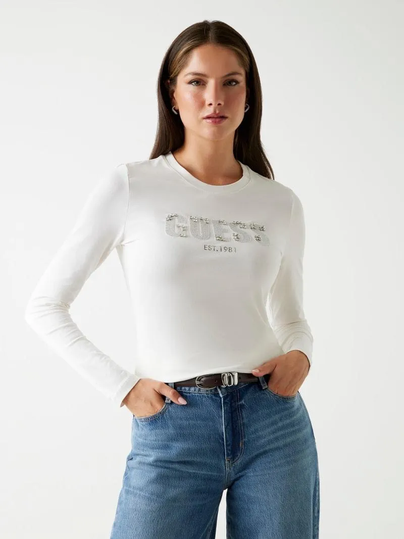 Camiseta con logotipo frontal strass