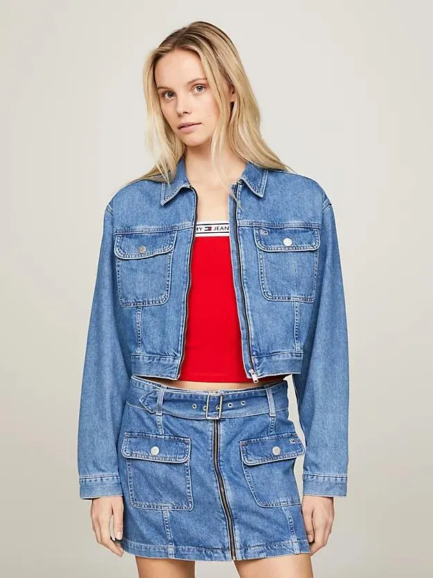 Claire Zip-Thru Cropped Trucker Jacket