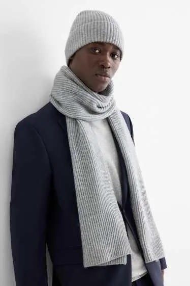 Čepice s kašmírem - vlněná směs - žebrovaná