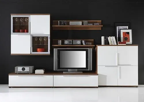 Obývací stěna CORNER Ořech / černá vysoký lesk