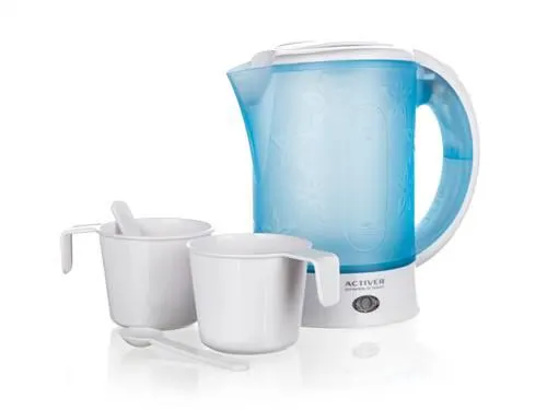 ACTIVER Konvice plastová cestovní LAGO 0,6 l, 550-650W, bílo-modrá