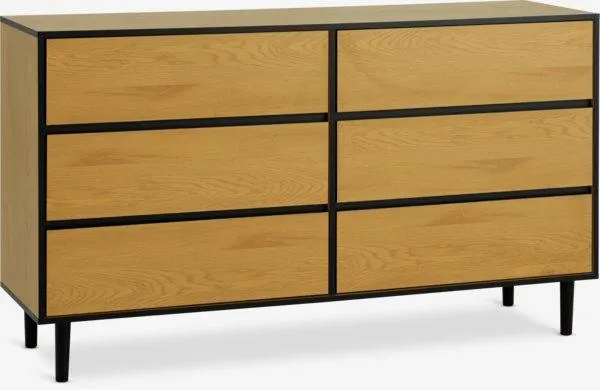 Comodă 3+3 sertare ODENSE stejar cald/negru