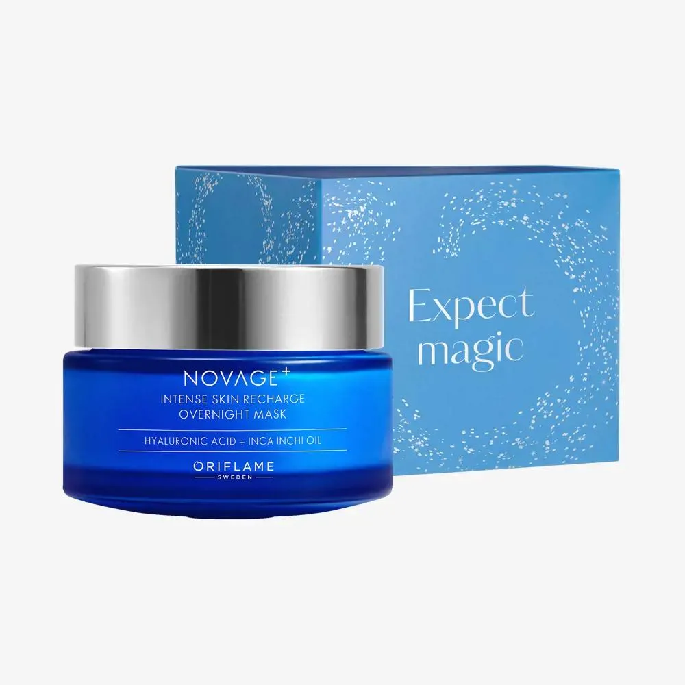 Novage+ Intense Skin Recharge -yönaamio lahjapakkauksessa