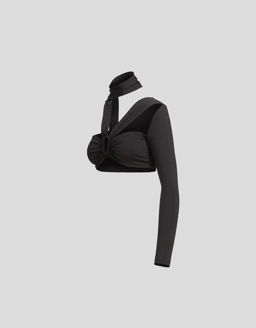 Tričko Generation Bershka s asymetrickými dlouhými rukávy