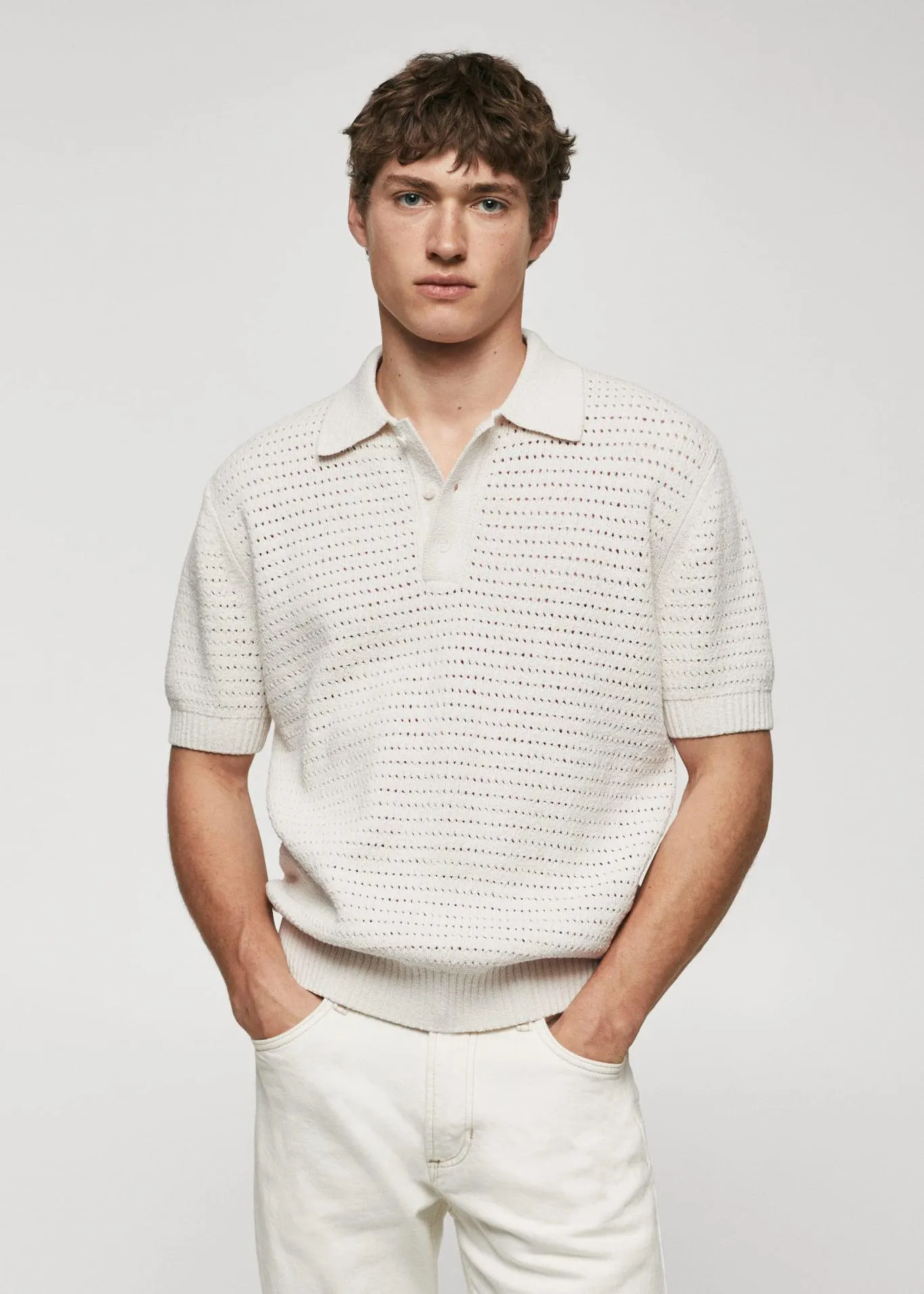 Openwork knit cotton polo