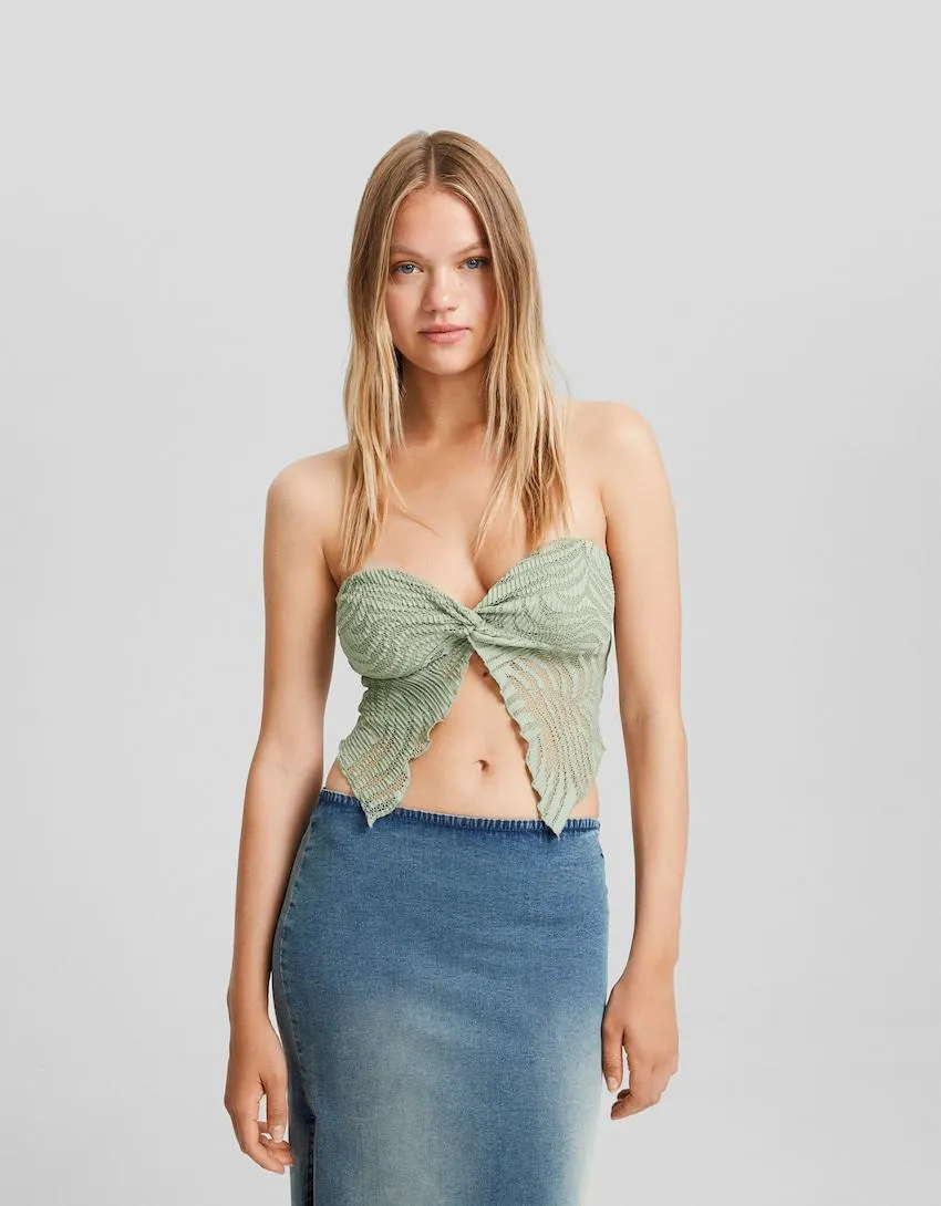 Rustikální top bandeau s krajkou