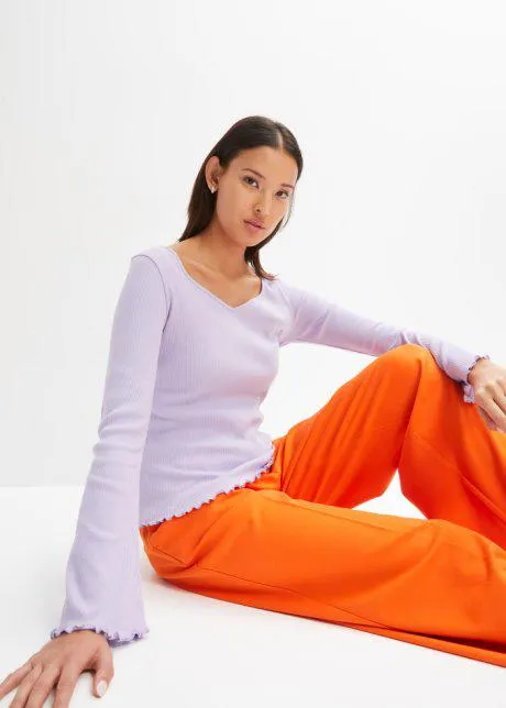 Žebrované triko se trumpetovými rukávy