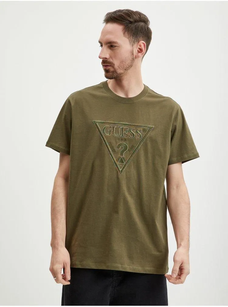 Khaki pánské tričko Guess Moisey