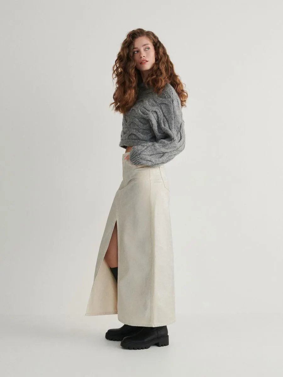 Fustă cu finisaj metalizat