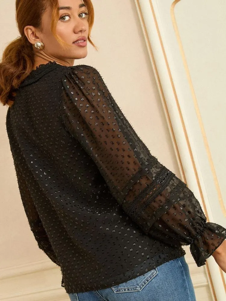 Metalické barvy sametová halenka Love & Roses Listová tkanina s Dlouhý rukáv