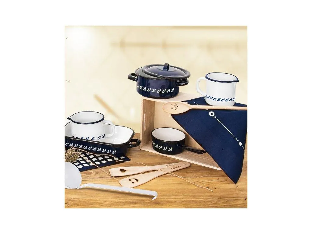 Smaltovaná poklice MODROBÍLÁ pr. 16 cm