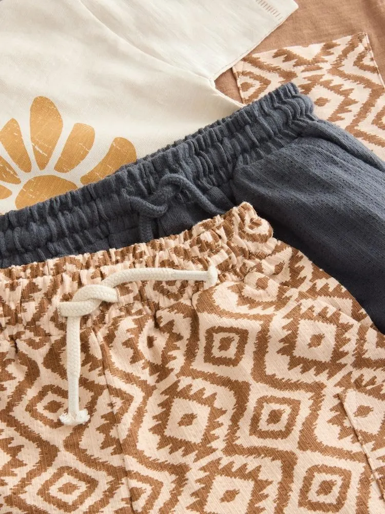 Hnědá - Sada 2 ks krátkých rukávů Tričko & Shorts Set (3měsíců -7let) (3měsíců -7let)