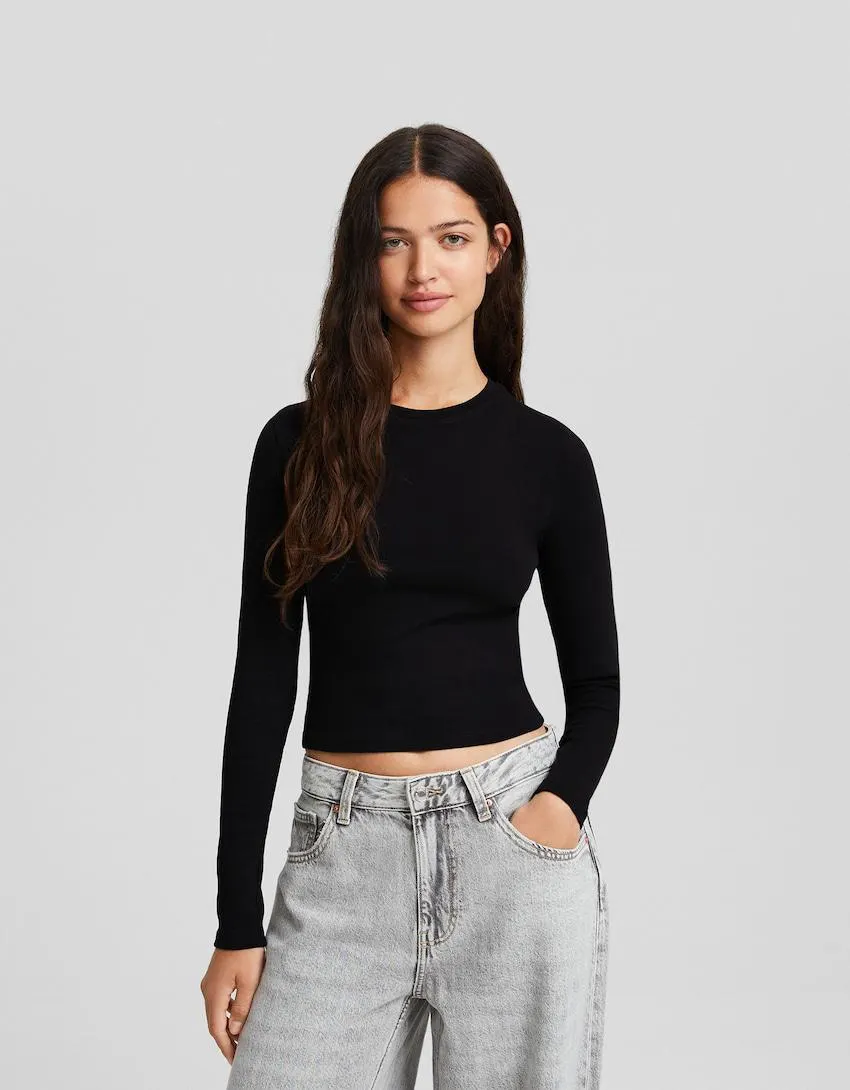 Tričko s dlouhými rukávy a kulatým výstřihem
