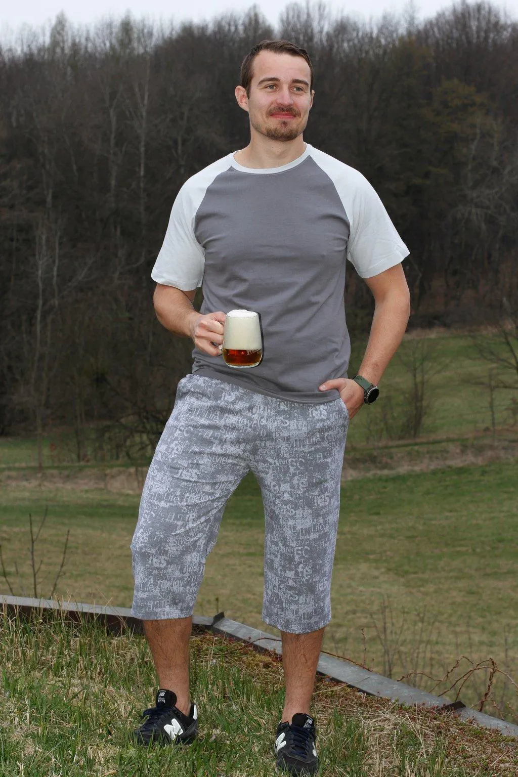 Capri z teplákoviny tisk - délka 55 cm nebo 77 cm