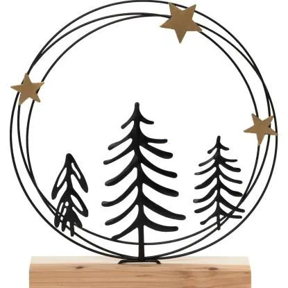 Vánoční dekorace věnec na dřevěném podstavci, různé druhy, 26 x 24 x 5 cm