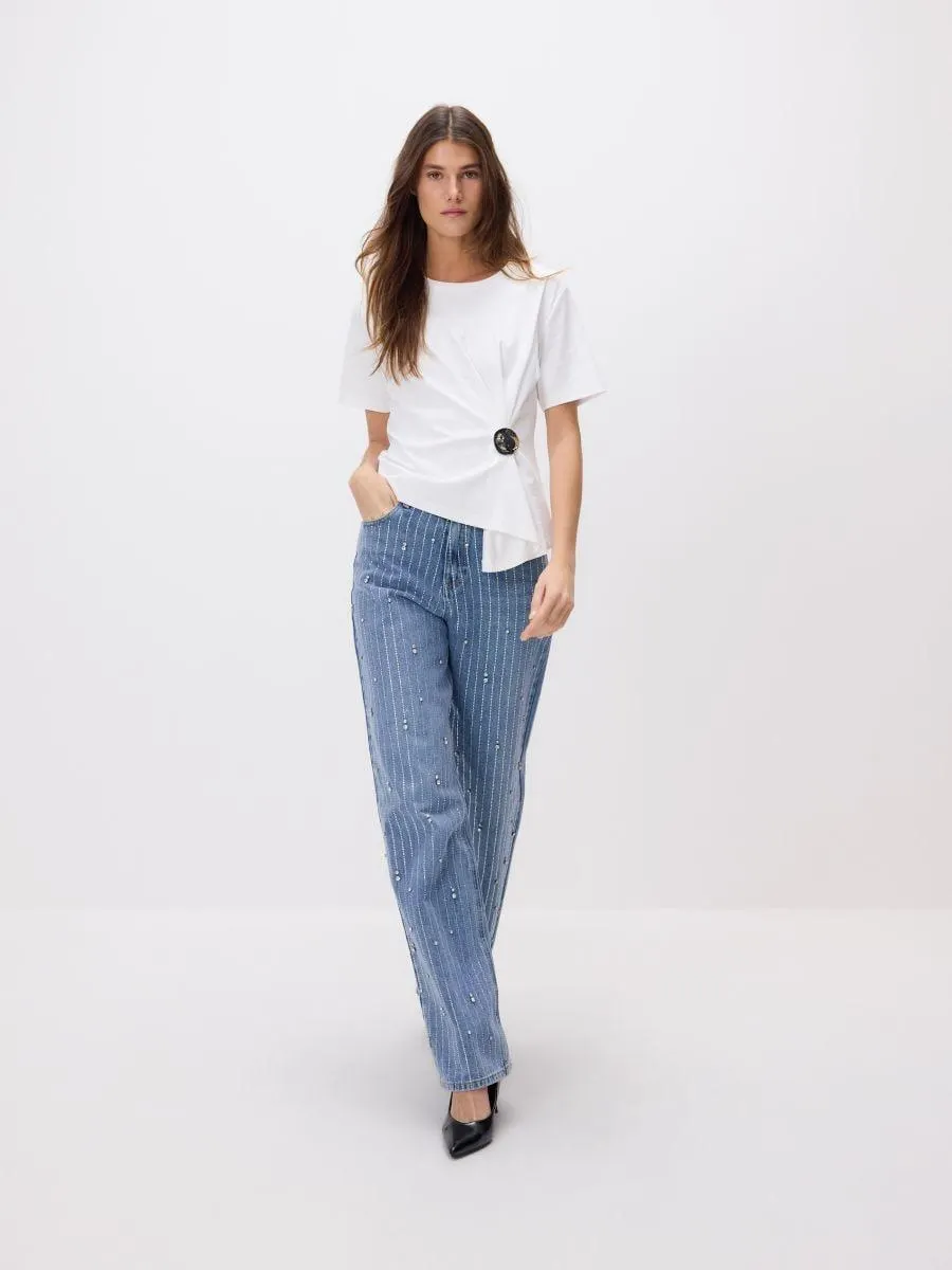 Džíny wide-leg s aplikacemi