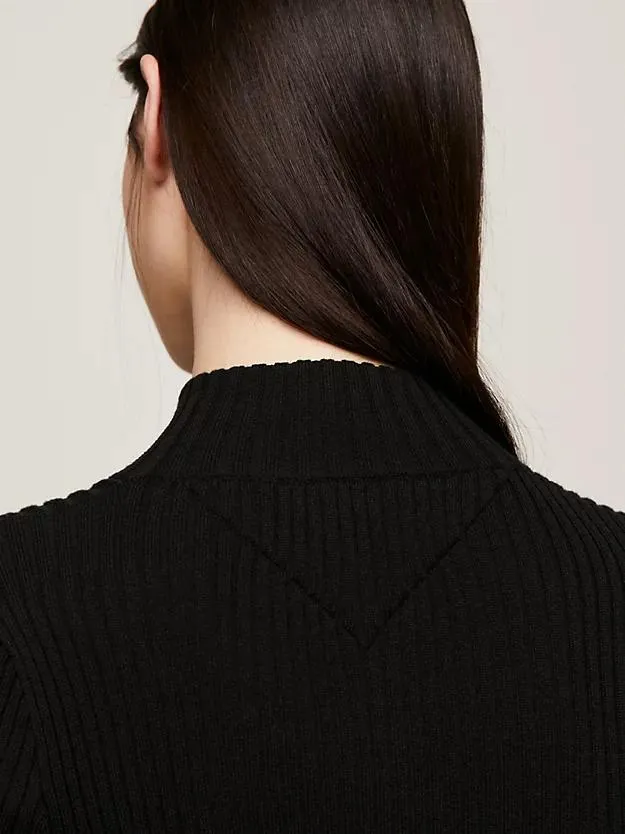 Badge Zip Ribbed Sweater Dress