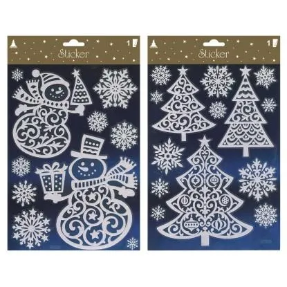 Vánoční obrázky na okno se třpytkami, bílá, 19 x 32 cm, různé druhy