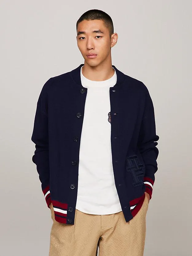 TH Monogram Oversized Varsity Bomber Cardigan
