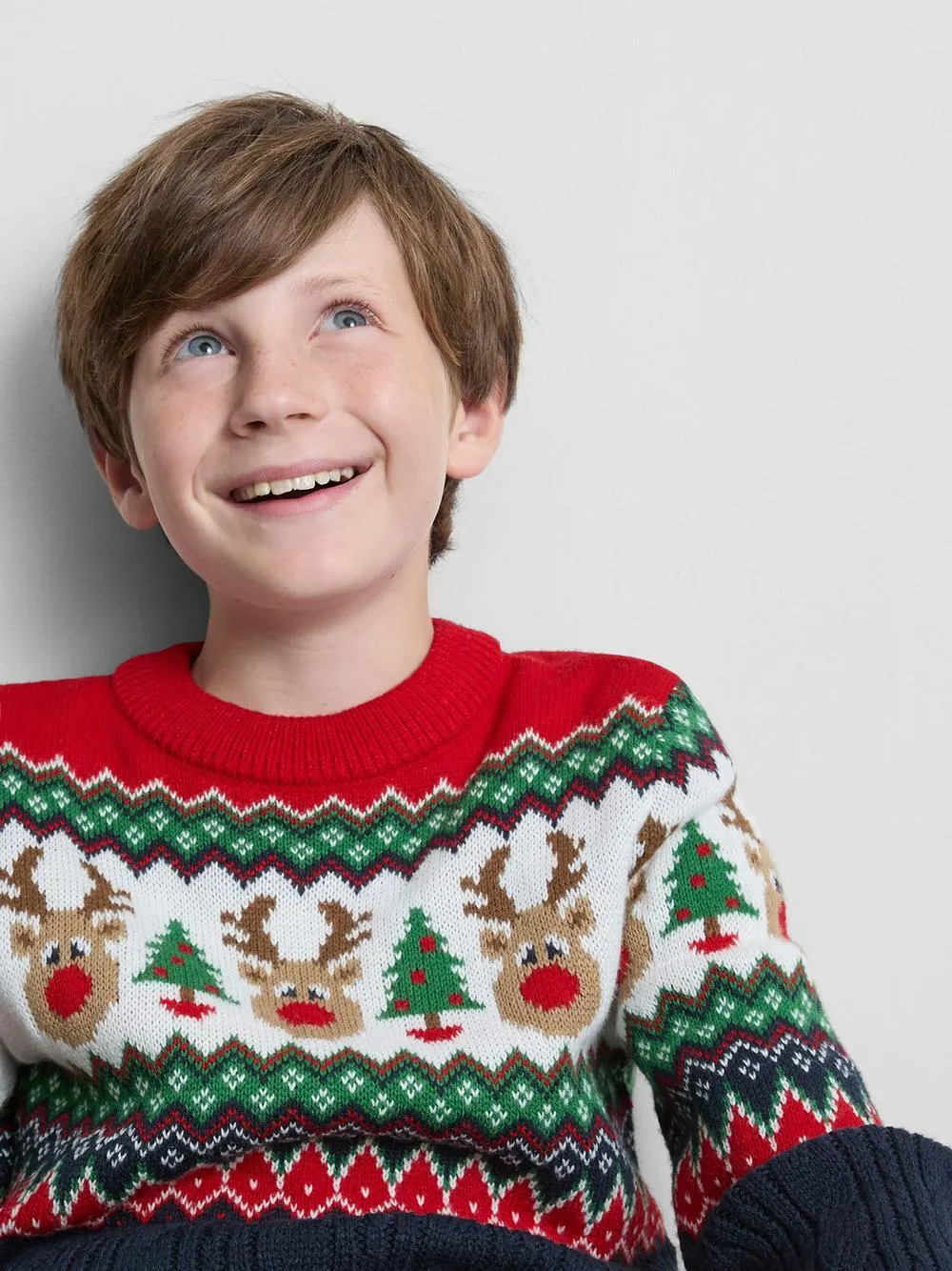 7–15 let | Dětský svetr se soby a vzorem fair isle
