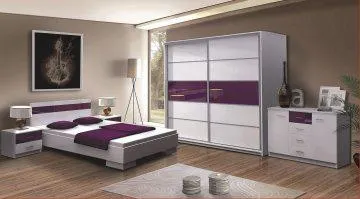 Ložnice RISUNTA, bílá/fialové sklo