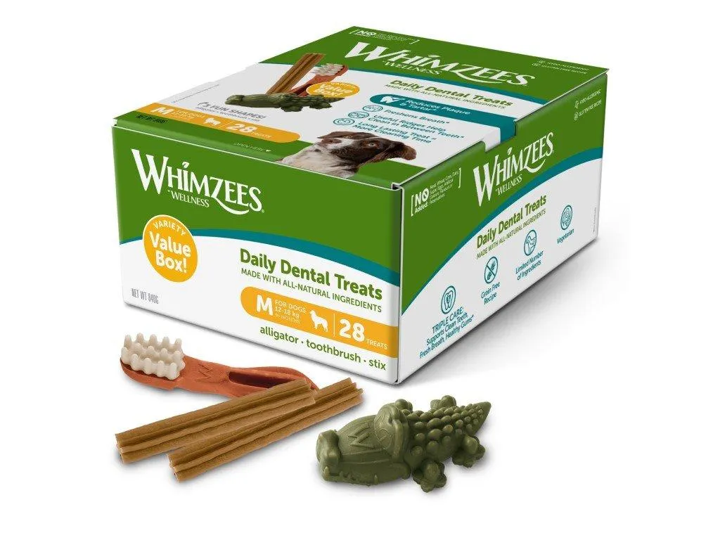 WHIMZEES Mix box dentální pamlsky pro psy M (12-18kg) 28ks