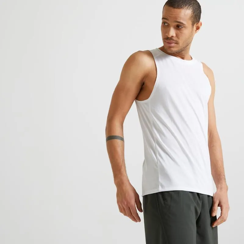 Canotta uomo fitness 100 traspirante bianca