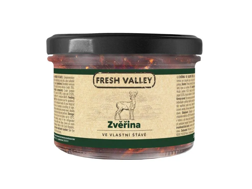 Sklenice Fresh Valley zvěřina ve vlastní šťávě 200g