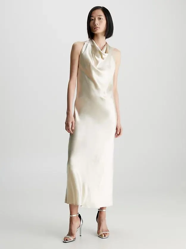 Slim Satin Halter Neck Dress