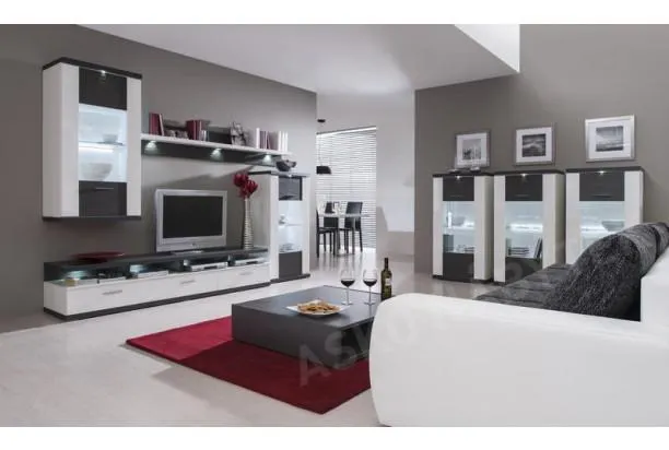 Obývací stěna Caracas kombi 333, grafit/bílý lesk, s osvětlením