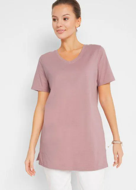 Základní dlouhé tričko s výstřihem do V (2 ks v balení)