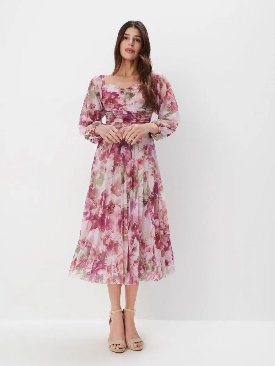 Midi šaty s květinovým vzorem