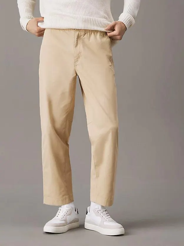 Straight Cropped Twill Trousers